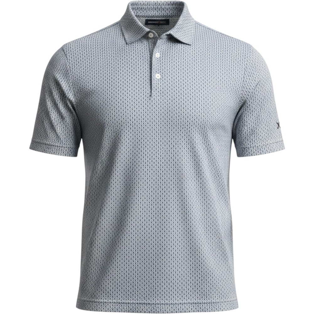 Kenneth Cole Mens Golf Polo Shirt Geometric Print Medium Gray Polyester Blend